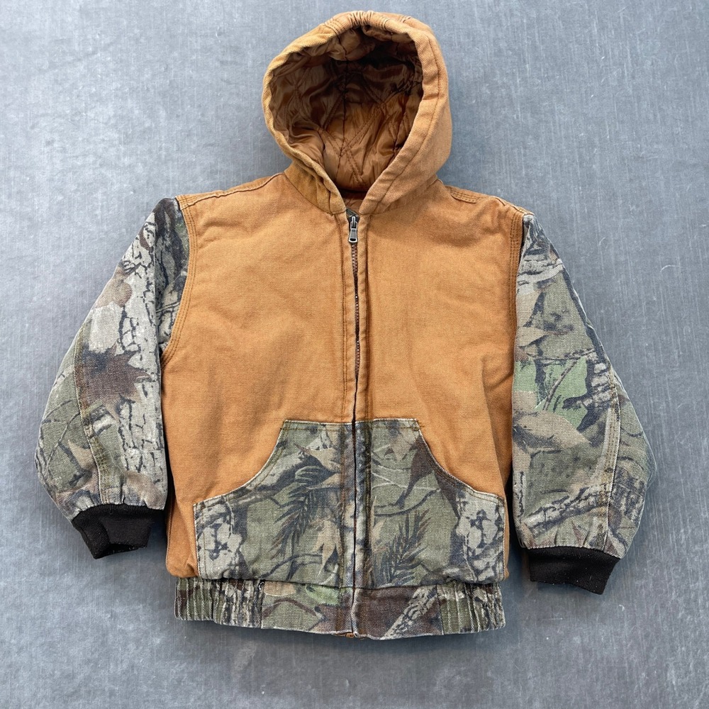 Outdoor‎ Habitat Boys 6T Brown Canvas Jacket Camo Sleeve Hooded Hunting
